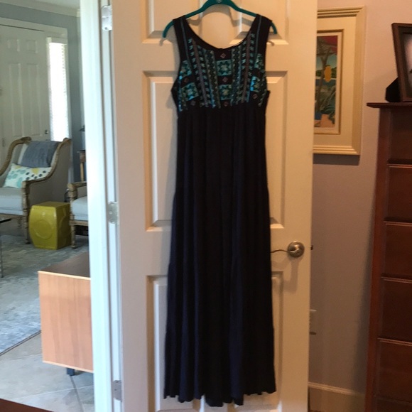 Solitaire Dresses & Skirts - Navy Maxi Dress with Teal embroidered top